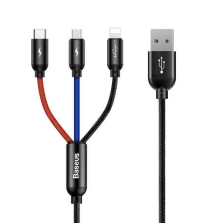 36037-BASEUS THREE PRIMARY COLORS 3-IN-1 CABLE USB FOR M+L+T 3.5A 1.2M BLACK