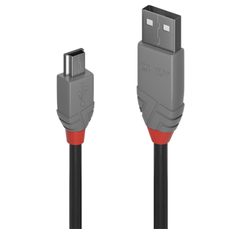 36565-Lindy 36723 cable USB USB 2.0 2 m USB A Mini-USB B Negro, Gris