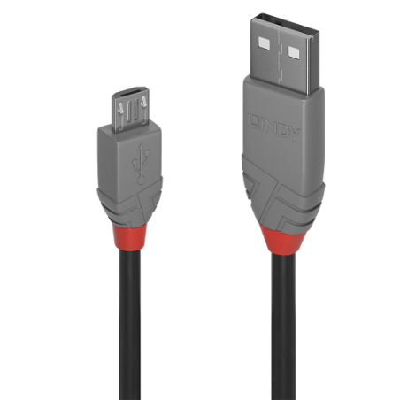 36573-Lindy 36731 cable USB USB 2.0 0,5 m USB A Micro-USB B Negro, Gris
