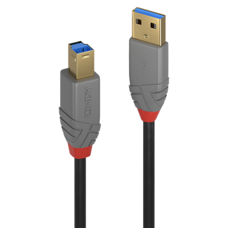 36589-Lindy 36743 cable USB USB 3.2 Gen 1 (3.1 Gen 1) 3 m USB A USB B Negro, Gris