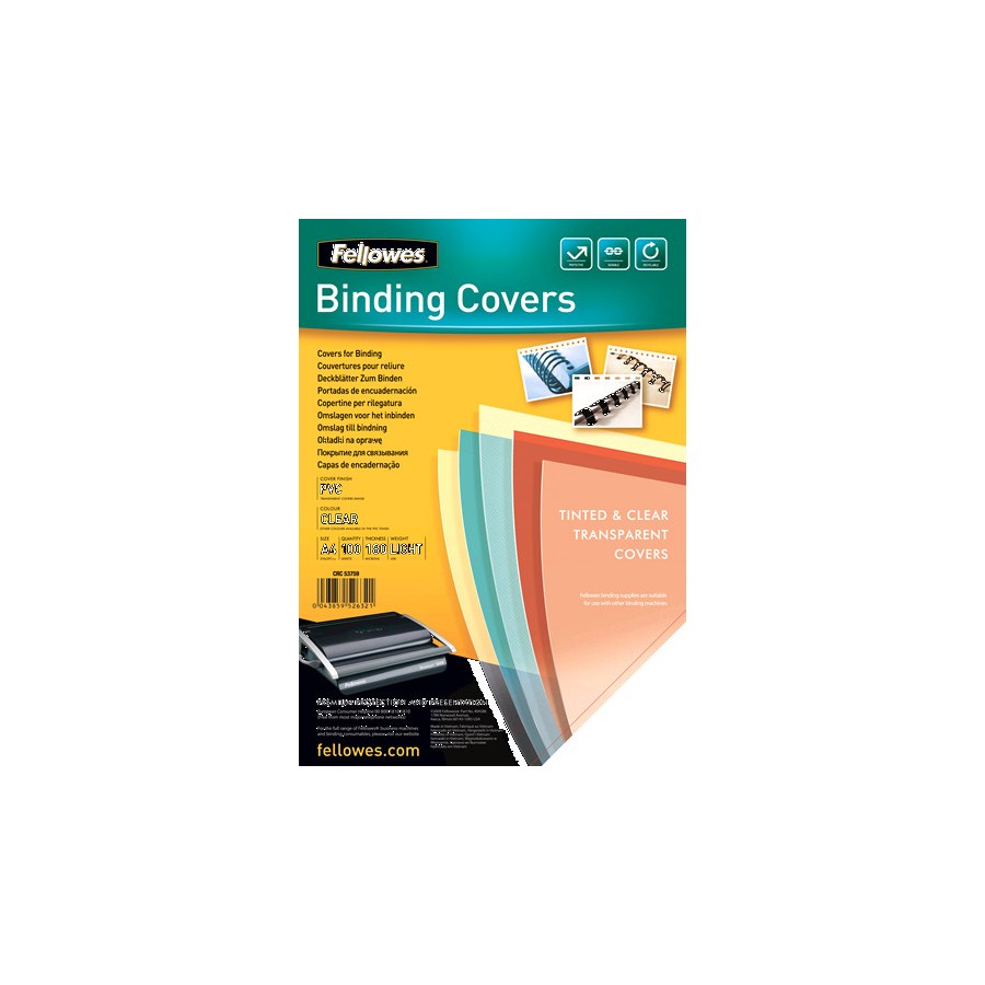 381-PACK 100 PORTADAS PVC TRANSPARENTE CRISTAL 180 MICRAS A4 FELLOWES 5375901 381-PACK 100 PORTADAS PVC TRANSPARENTE CRISTAL 180 MICRAS A4 FELLOWES 5375901