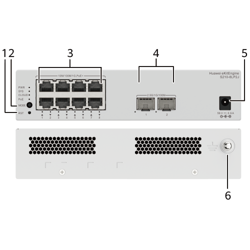 38460-HUAWEI S210-8LP2J (8*10/100/1000BASE-T PORTS (32W POE+), 2*2.5GE SFP PORTS, WITH 1*AC POWER ADAPTER, FANLESS)"