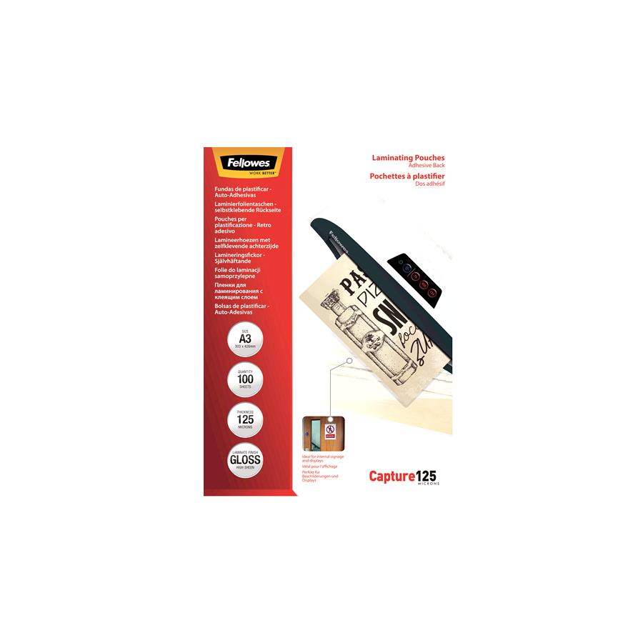 390-PACK 100 BOLSAS PLASTIFICACION AUTOADHESIVAS 125 MICRAS A3 FELLOWES 5329001 390-PACK 100 BOLSAS PLASTIFICACION AUTOADHESIVAS 125 MICRAS A3 FELLOWES 5329001
