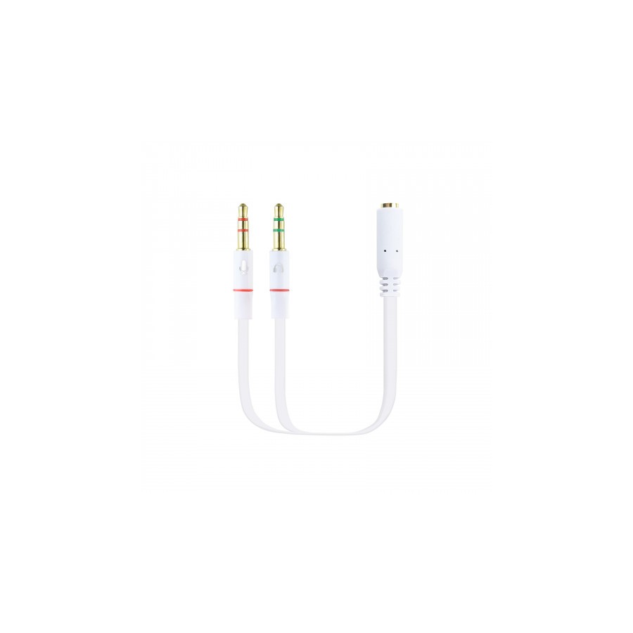 39319-Nanocable Cable Adaptador Audio Jack 3.5/H de 4 Pines a 2 Jack 3.5/M de 3 Pines, Blanco, 20 Cm