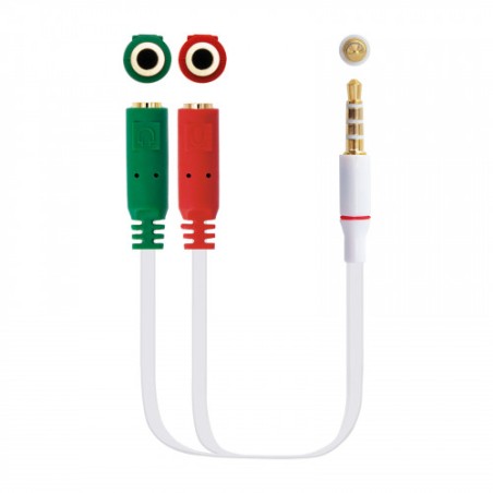 39321-Nanocable Cable adaptador Audio Jack 3.5/M 4pines - 2xJack 3.5/H 3pines, blanco, 20 cm