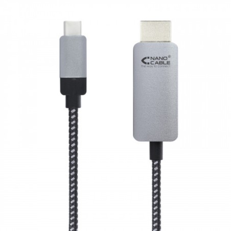 39324-Nanocable 10.15.5102 adaptador de cable de video 1,8 m USB Tipo C HDMI Aluminio, Negro