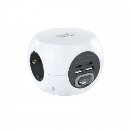 39339-Nanocable Base de 3 enchufes con 4 USB´s (2 USB A + 2 USB-C), con interruptor