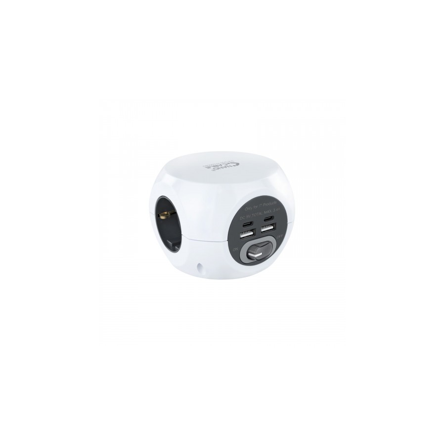 39339-Nanocable Base de 3 enchufes con 4 USB´s (2 USB A + 2 USB-C), con interruptor