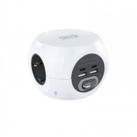 39339-Nanocable Base de 3 enchufes con 4 USB´s (2 USB A + 2 USB-C), con interruptor