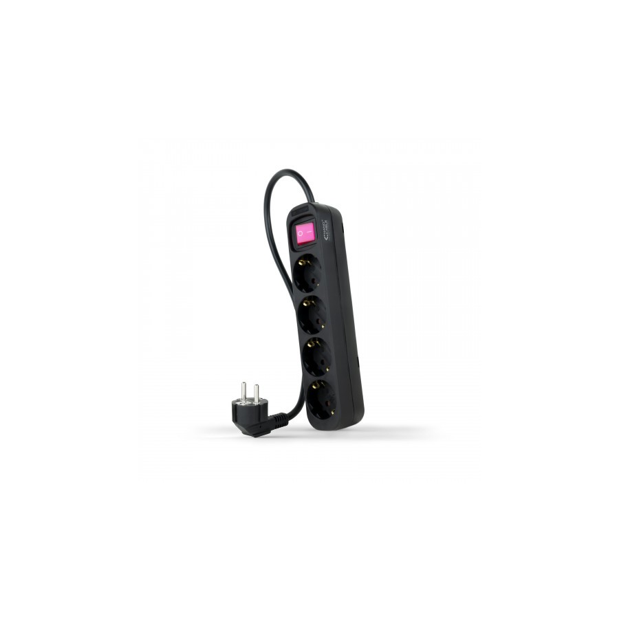 39343-Nanocable Regleta de enchufes de 4 tomas con interruptor, 1.4 metros Negra