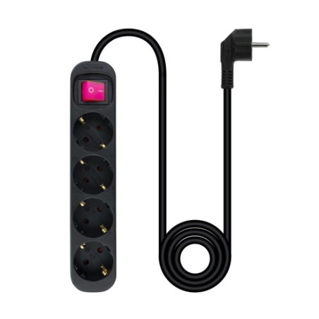 39344-Nanocable Regleta de enchufes de 4 tomas con interruptor, 1.4 metros Negra