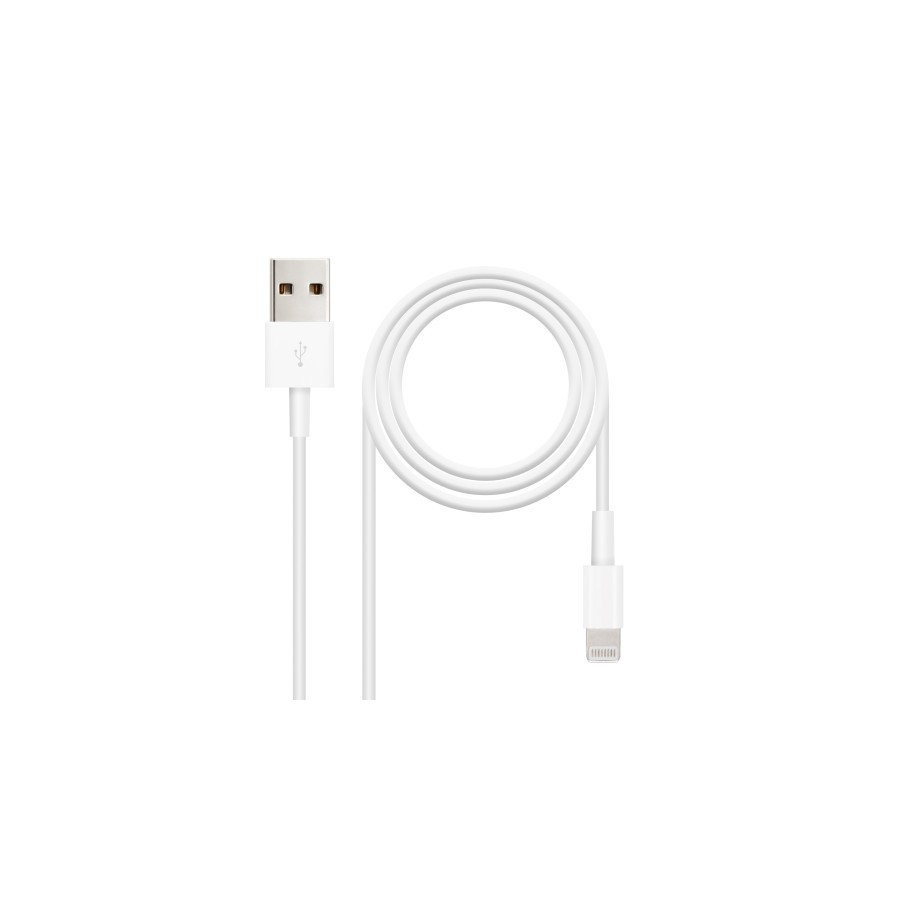 39501-Nanocable Cable Lightning a USB-A, Lightning/M -USB A/M, Blanco, 50 cm