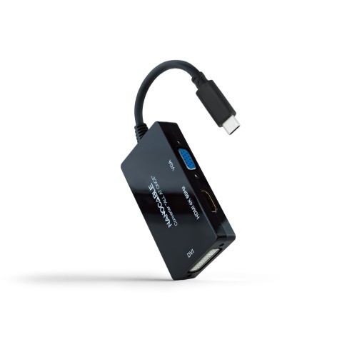 39525-Nanocable 10.16.4301-ALL adaptador de cable de video 0,2 m USB Tipo C DVI-D + VGA (D-Sub) + HDMI Negro