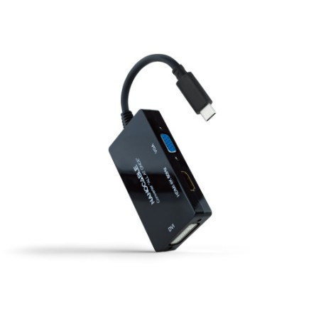39525-Nanocable 10.16.4301-ALL adaptador de cable de video 0,2 m USB Tipo C DVI-D + VGA (D-Sub) + HDMI Negro
