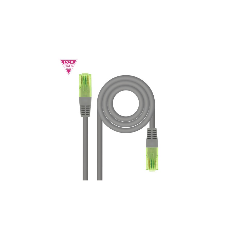 39580-Nanocable Cable de Red Latiguillo RJ45 CAT.6 UTP AWG26 CCA, Gris, 50 cm