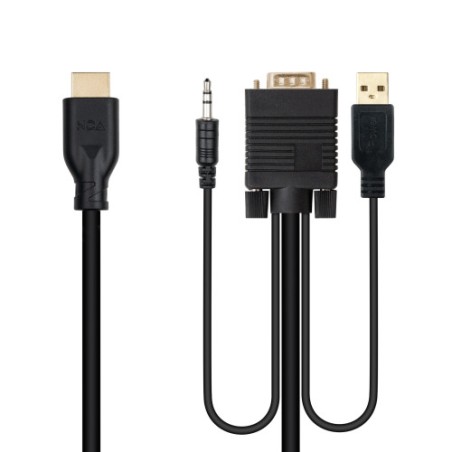 39628-Nanocable Conversor unidireccional VGA/M + AUDIO/M + USB-A/M (para alimentacion) a HDMI/M, Negro, 1.8m