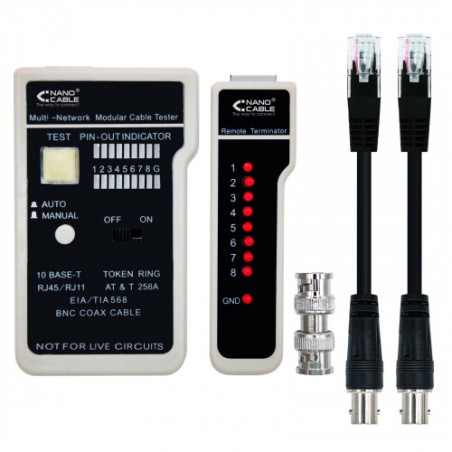 39996-Nanocable TESTEADOR PARA CABLE RJ11/RJ12/RJ45, COAXIAL