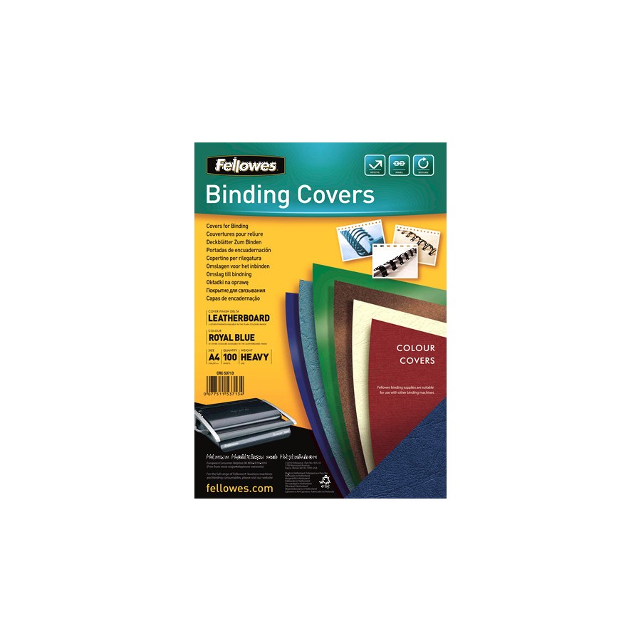 416-PACK 100 PORTADAS SIMIL PIEL A4 250 GR. AZUL FELLOWES 5371305