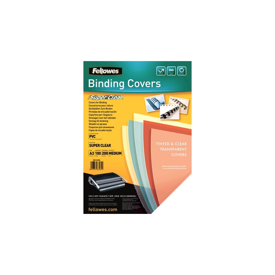 418-PACK 100 PORTADAS PVC TRANSPARENTE A3 200 MICRAS CRISTAL FELLOWES 53764 418-PACK 100 PORTADAS PVC TRANSPARENTE A3 200 MICRAS CRISTAL FELLOWES 53764