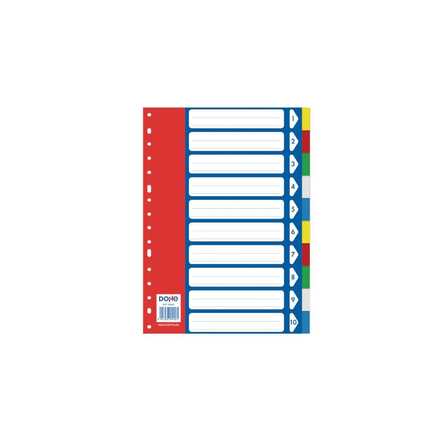 4254-SEPARADORES POLIPROPILENO 10 POSICIONES 5 COLORES A4 225X300 DOHE 90458 4254-SEPARADORES POLIPROPILENO 10 POSICIONES 5 COLORES A4 225X300 DOHE 90458
