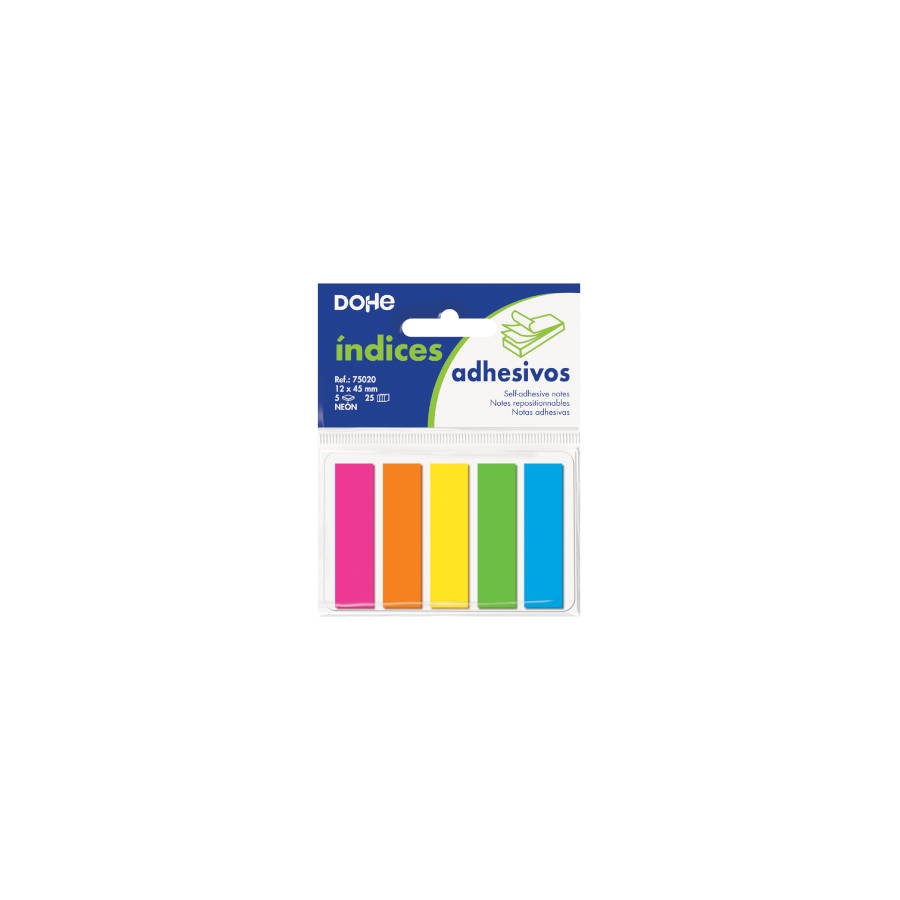 4284-BLISTER 5 BLOCS DE 25 INDICES EN 5 COLORES SURTIDOS NEON 12X45 DOHE 75020