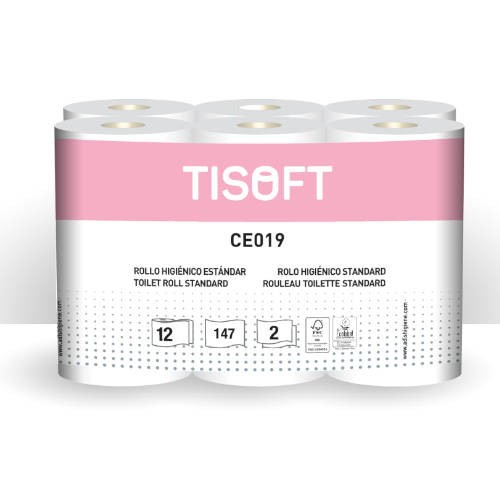 4289-PAQUETE 12 ROLLOS PAPEL HIGIENICO 2C ST TISOFT CE019