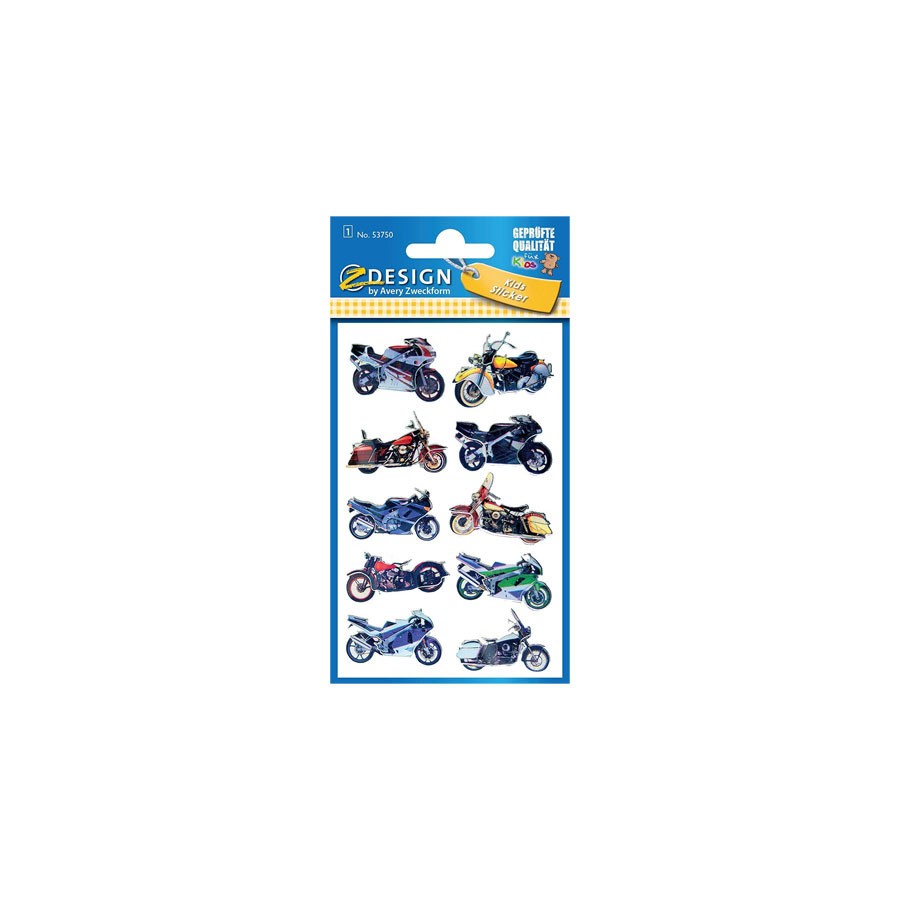 4840-SOBRE CON 1 HOJA 76X120MM Y 10 PEGATINAS 3D MOTOCICLETAS AVERY 53750