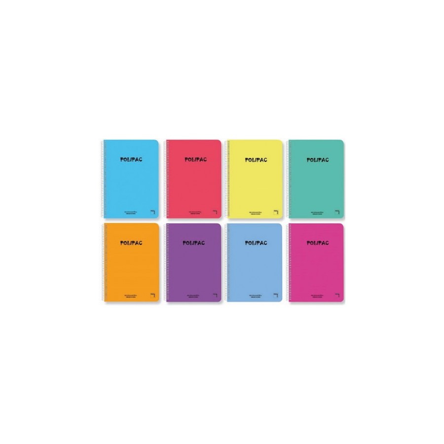 4850-CUADERNO SERIE POLIPAC TAPA POLIPROPILENO 4o (155X215MM.) 80 HOJAS CUADRICULA 4X4 8 COLORES SURTIDOS PACSA 16962