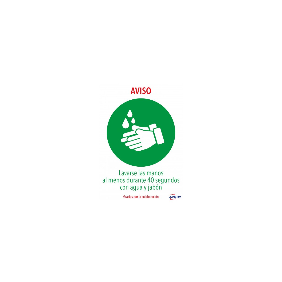 SENALES ADHESIVOS PREIMPRESO LAVARSE LAS MANOS SOBRE DE 2 HOJAS EN A4 AVERY AVKITCOVID1ES