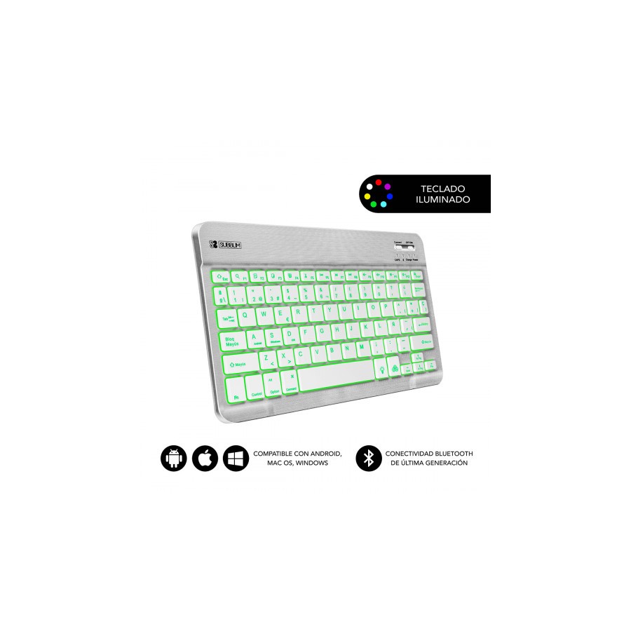 5056-SUBBLIM Teclado Retroiluminado Bluetooth Smart Backlit BT Keyboard Silver