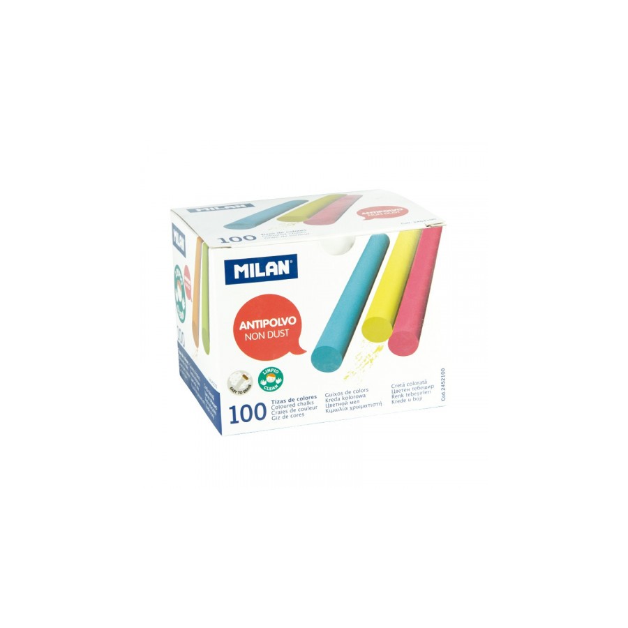 5346-CAJA 100 TIZAS DE CARBONATO DE CALCIO DE COLORES REDONDAS -ANTIPOLVO MILAN 2452100 5346-CAJA 100 TIZAS DE CARBONATO DE CALCIO DE COLORES REDONDAS -ANTIPOLVO MILAN 2452100