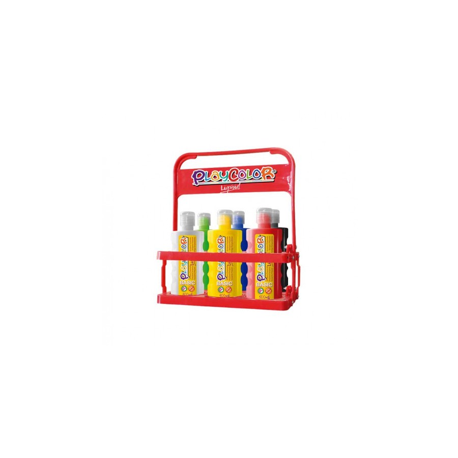 5427-TEMPERA LIQUID PARA 6 BOTELLAS DE 500ML. BASKET 6 COLORES PLAYCOLOR 19471