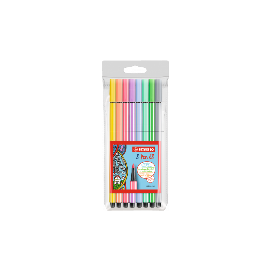 648-ESTUCHE ROTULADORES PUNTA FIBRA MEDIA 1MM. PEN 8 UNIDADES COLORES PASTEL STABILO 68/8-01