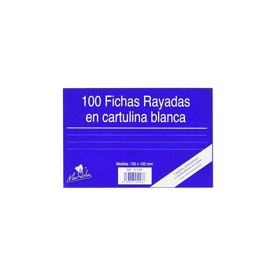 6940-100 FICHAS DE CARTULINA RAYADA (150X100 MM) N.o 3 MARIOLA 3113R 6940-100 FICHAS DE CARTULINA RAYADA (150X100 MM) N.o 3 MARIOLA 3113R