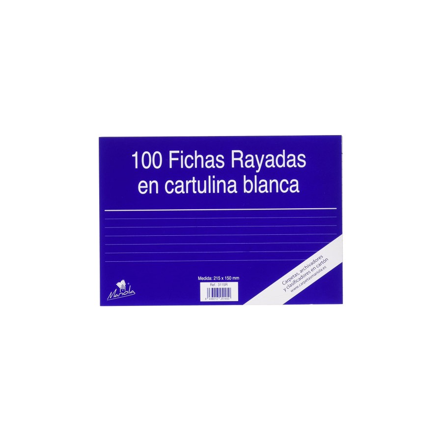 6942-100 FICHAS DE CARTULINA RAYADA (215X160 MM) No. 5 MARIOLA 3115R 6942-100 FICHAS DE CARTULINA RAYADA (215X160 MM) No. 5 MARIOLA 3115R
