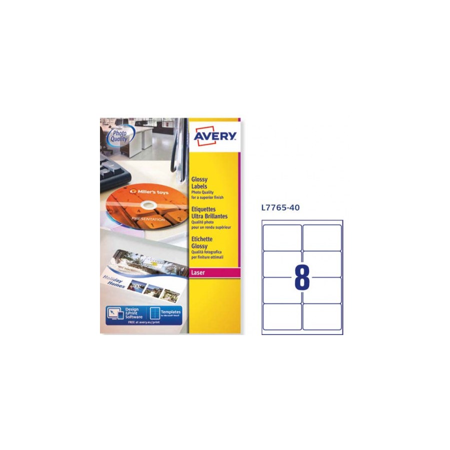 6978-CAJA DE 40 HOJAS (8 ETIQXHOJA) ETIQUETAS BLANCAS BRILLANTES 99,1X67,7MM AVERY L7765-40 6978-CAJA DE 40 HOJAS (8 ETIQXHOJA) ETIQUETAS BLANCAS BRILLANTES 99,1X67,7MM AVERY L7765-40