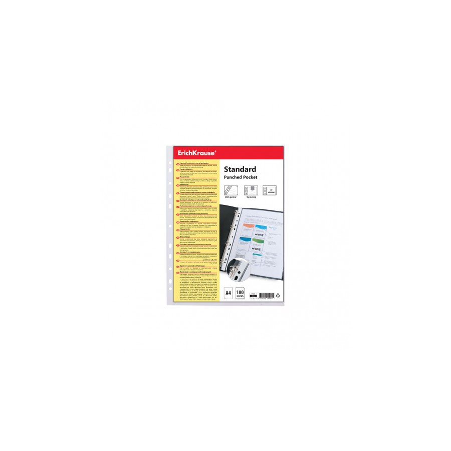 7034-SET DE 100 FUNDAS MULTITALADRAS FIZZY CLEAR, 30 MCM, A4, TRANSPARENTE ERICH KRAUSE 67330