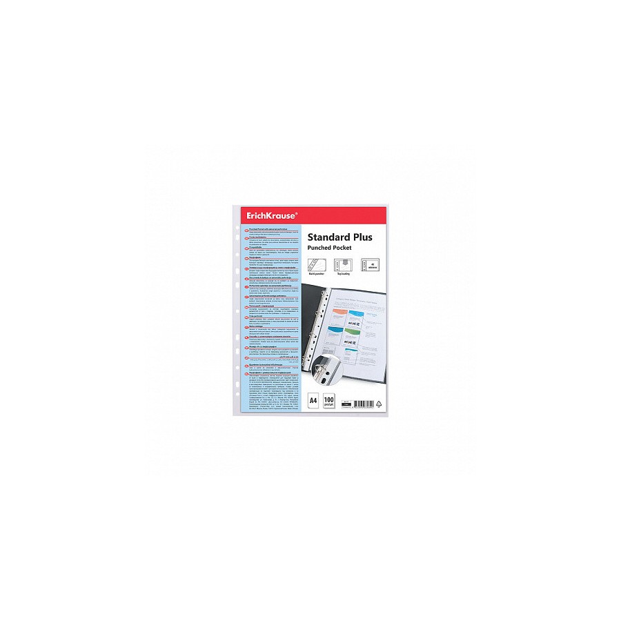 7036-SET DE 100 FUNDAS MULTITALADRAS FIZZY CLEAR, 40 MCM, A4, TRANSPARENTE ERICH KRAUSE 46701