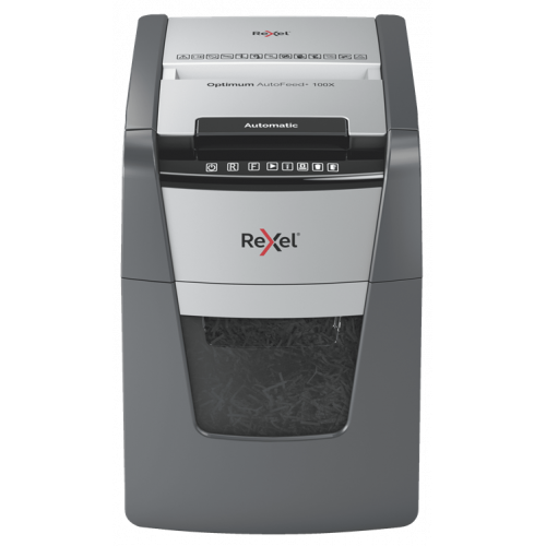 7182-Rexel Optimum AutoFeed+ 100X triturador de papel Corte cruzado 55 dB 22 cm Negro, Gris
