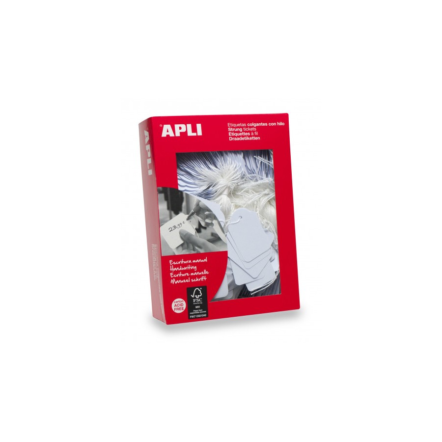 7298-CAJA 500 ETIQUETAS COLGANTES BLANCAS 28 X 43 MM APLI 391