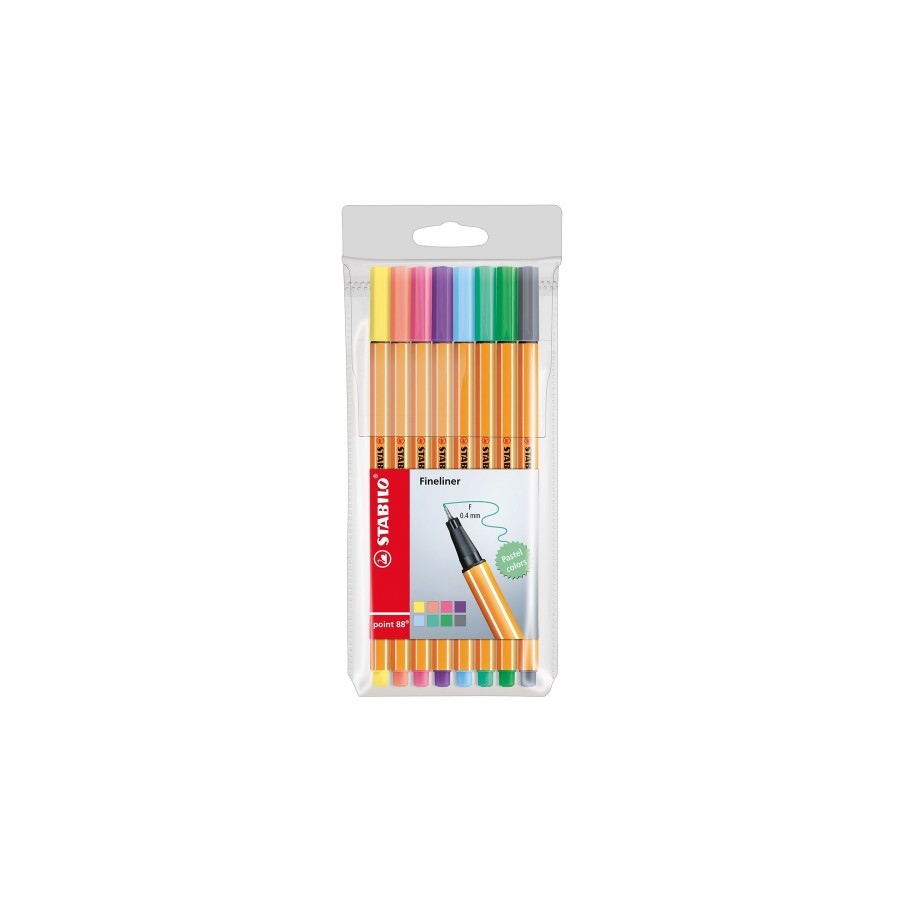 764-ESTUCHE ROTULADOR PUNTA FINA 0,4MM. POINT 88 CON 8 UNIDADES PASTEL STABILO 88/8-01