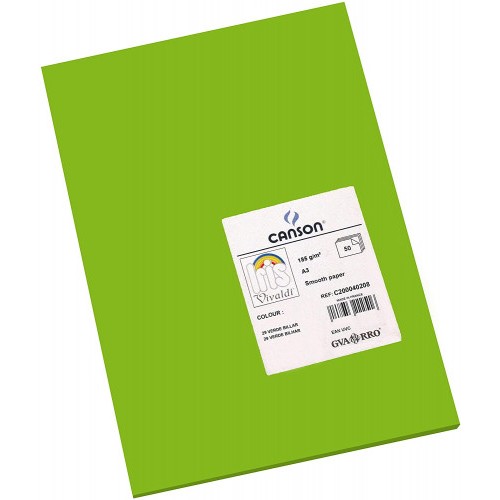 7767-PACK 50 HOJAS CARTULINA IRIS A3 185G VERDE BILLAR CANSON C200040208