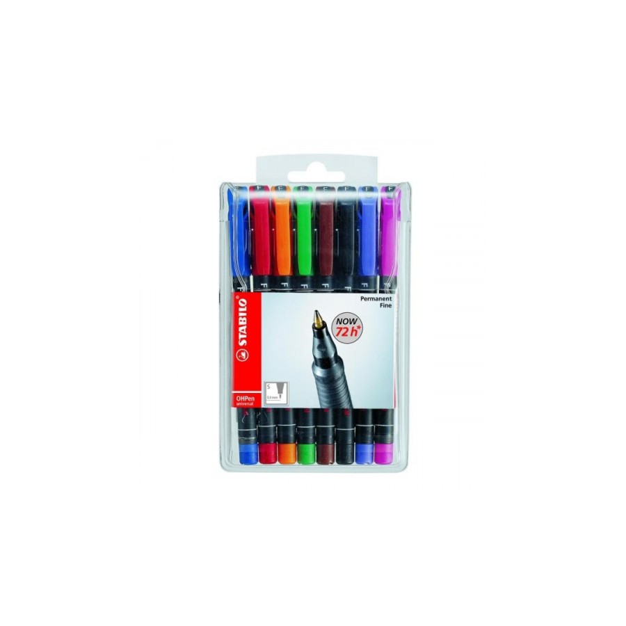 796-ESTUCHE 8 MARCADORES PERMANENTE P.SUPERFINA SURTIDO OHPEN UNIVERSAL 0,4MM. STABILO 841/8