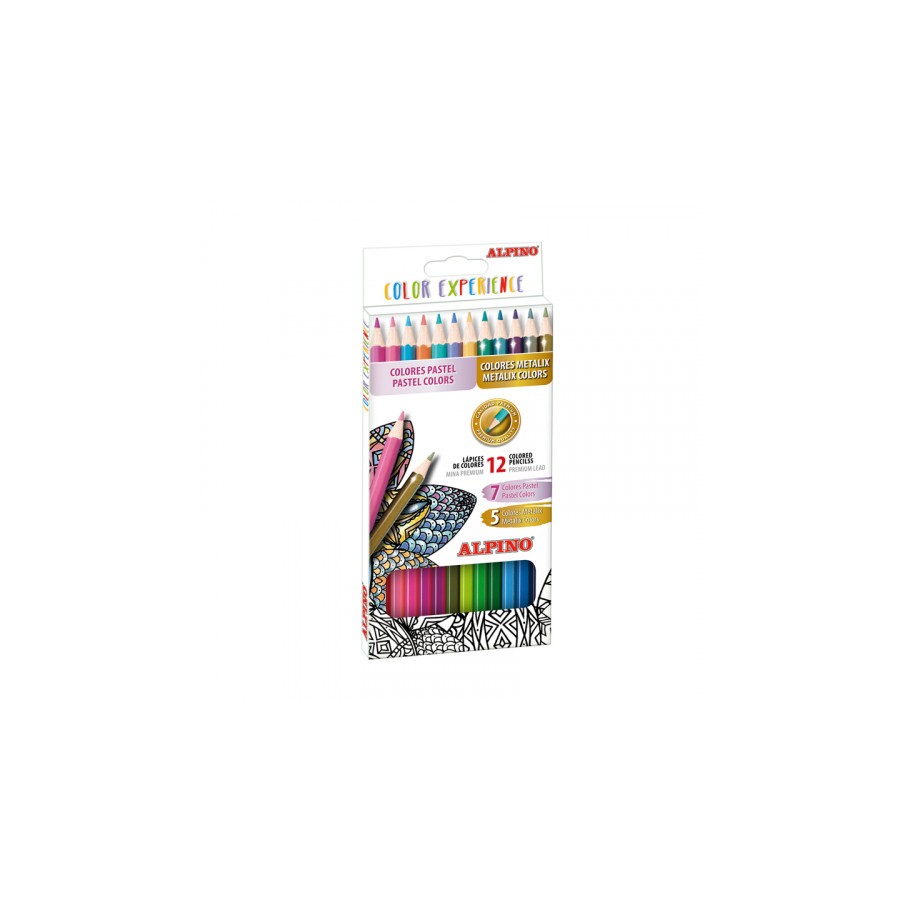 7977-ESTUCHE 12 LAPICES DE COLORES PREMIUM COLORES PASTEL Y METALICOS ALPINO AL000246
