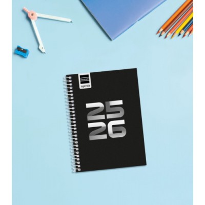 AGENDA ESCOLAR 2025 2026 COOL 8º 120X164 SEMANA VISTA HORIZONTAL NEGRO FINOCAM 645000326