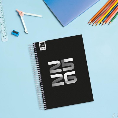 AGENDA ESCOLAR 2025 2026 COOL 4º 155X212 1DIA PAGINA NEGRO FINOCAM 645060326