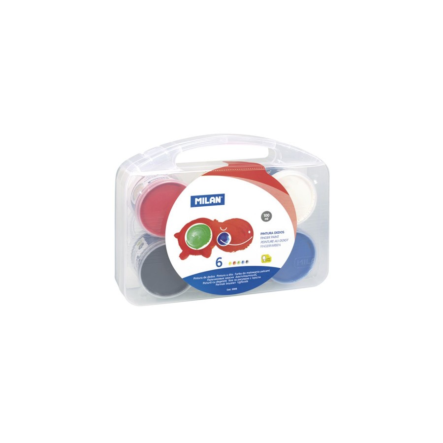 8572-Milan Maletin 6 tarros de pintura para dedos de colores 100 ml