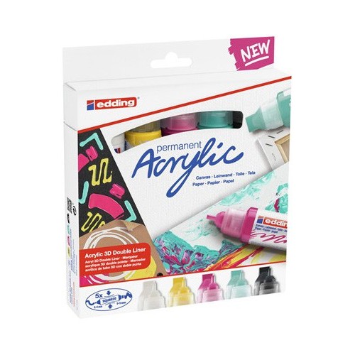 8824-PACK 5 MARCADORES ACRILICOS 3D TRAZO 2-3 / 5-10 MM. COLORES: 922, 901, 934, 905 Y 909 EDDING 5400-5-S