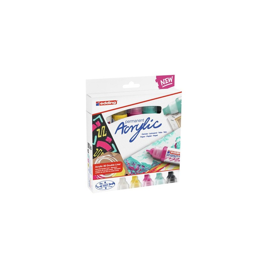 8824-PACK 5 MARCADORES ACRILICOS 3D TRAZO 2-3 / 5-10 MM. COLORES: 922, 901, 934, 905 Y 909 EDDING 5400-5-S 8824-PACK 5 MARCADORES ACRILICOS 3D TRAZO 2-3 / 5-10 MM. COLORES: 922, 901, 934, 905 Y 909 EDDING 5400-5-S