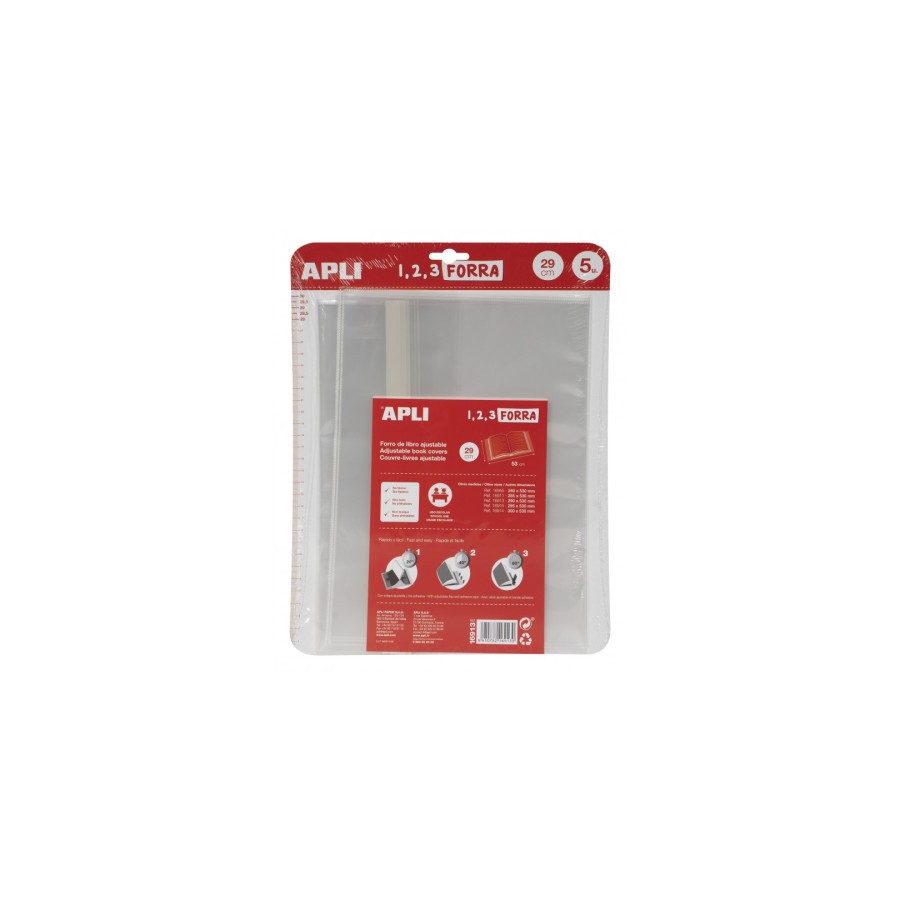 9001-BLISTER 5 UDS. FORRO DE LIBROS CON SOLAPA AJUSTABLE PP 290 MM APLI 16913 9001-BLISTER 5 UDS. FORRO DE LIBROS CON SOLAPA AJUSTABLE PP 290 MM APLI 16913